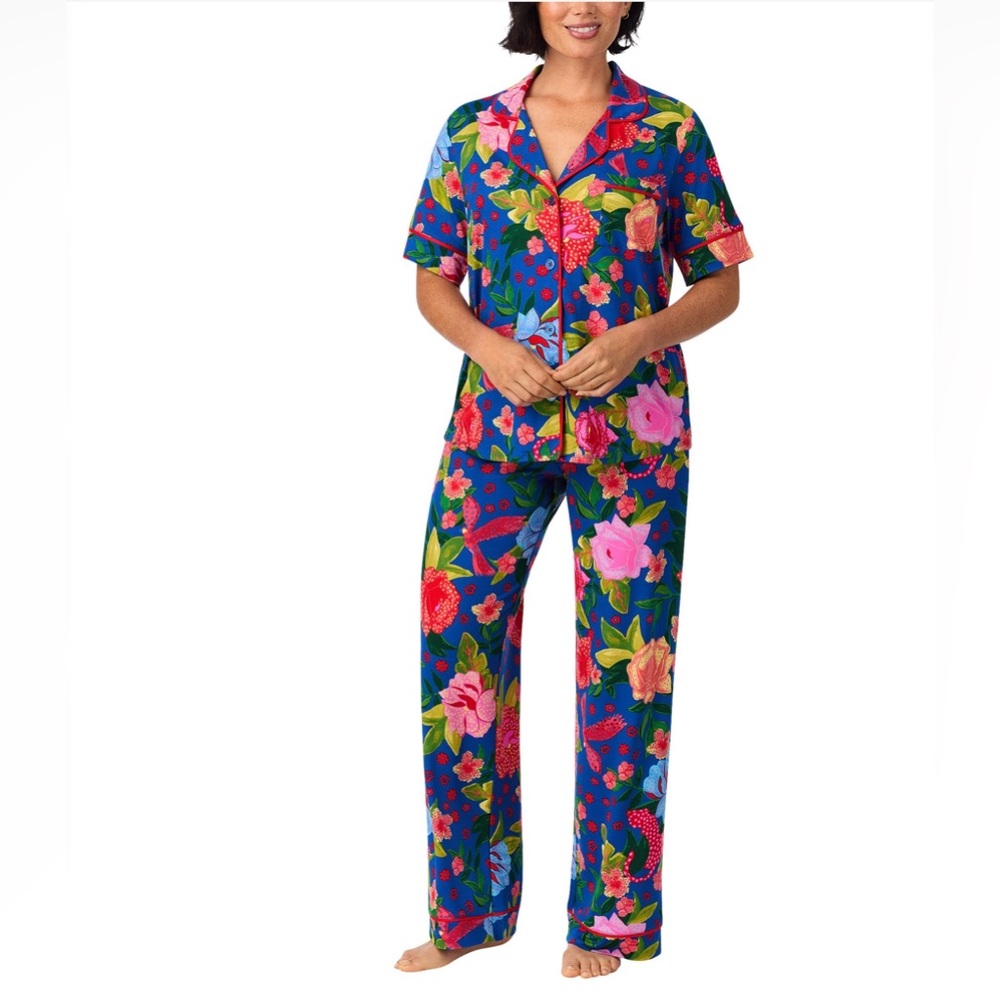 Room Service Women’s Notch Collar Pajama Set - Blue Multi